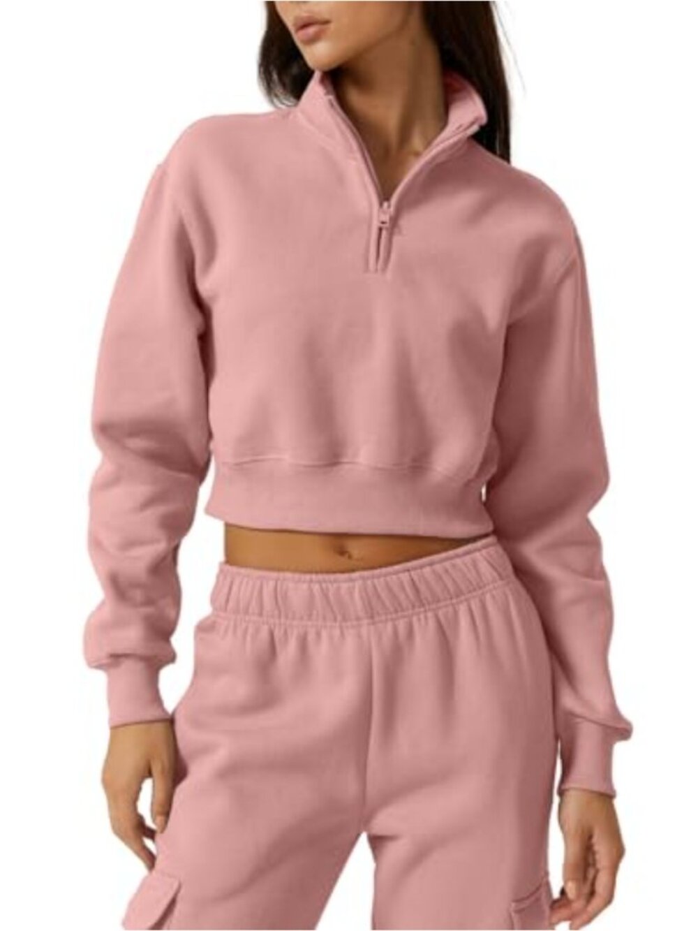 Half Zip Crop Sweatshirt High Neck Long Sleeve Pullover